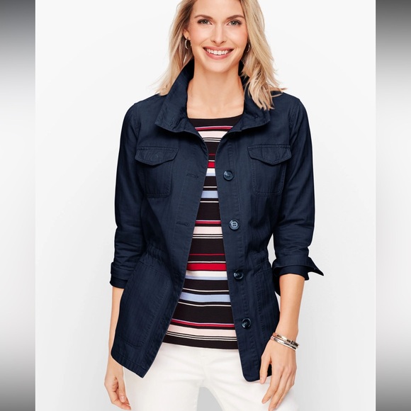 Talbots Navy Blue Casual Cotton Linen Jacket‎ Size XS Safari - Picture 1 of 10